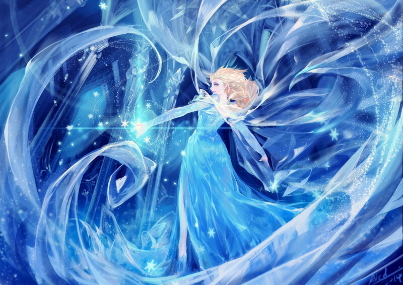 Blonde Woman in Blue Dress — Dramatic, Digital Art, Ice Magic