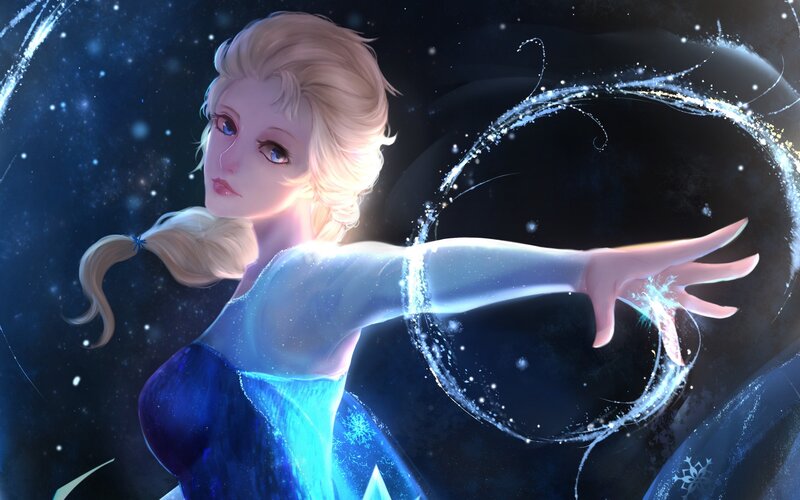 Blonde Woman in Blue Dress — Dramatic, Night, Digital Art, Magic