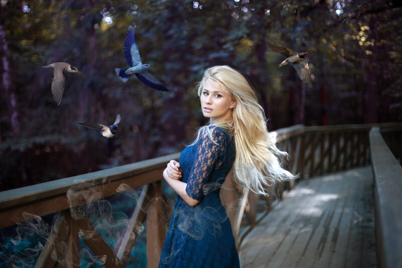 Blonde Woman in Blue Dress — Serene, Afternoon