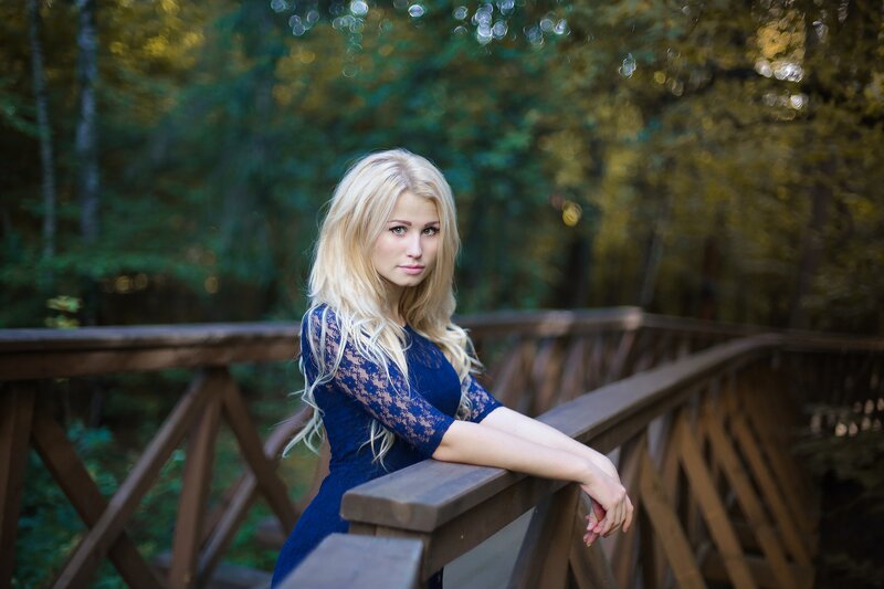 Blonde Woman in Blue Dress — Serene, Autumn