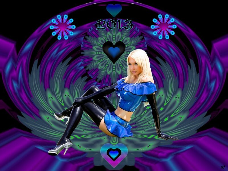 Blonde Woman in Blue Outfit — Purple, Dramatic