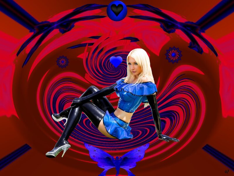 Blonde Woman in Blue Outfit — Red, Dramatic