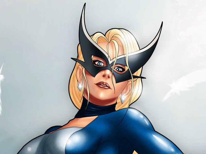 Blonde Woman in Blue Suit — Confident, Comic