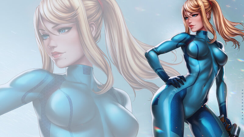 Blonde Woman in Blue Suit — Dramatic, Digital Art, Blue Suit, Ponytail