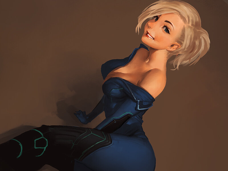 blonde woman in blue suit