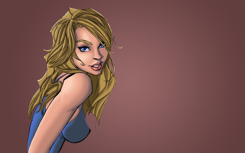 blonde woman in blue top