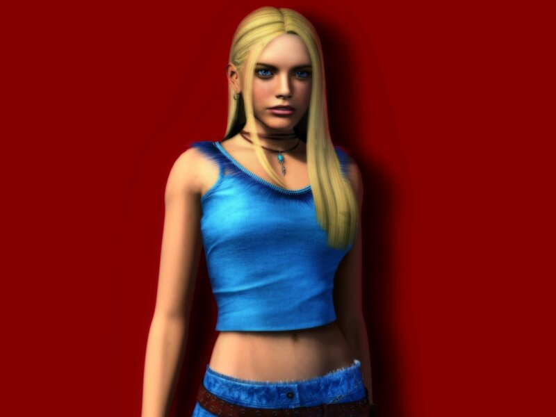 blonde woman in blue top