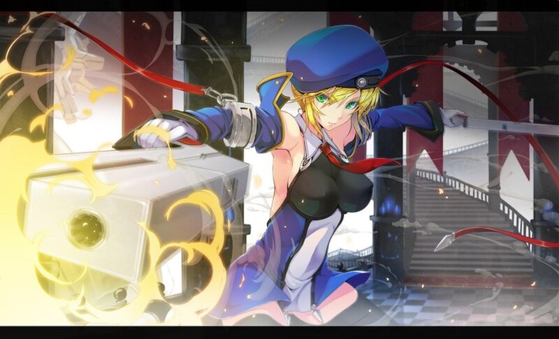 Blonde Woman in Blue Uniform