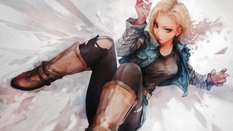 Blonde Woman in Boots — White, Dramatic