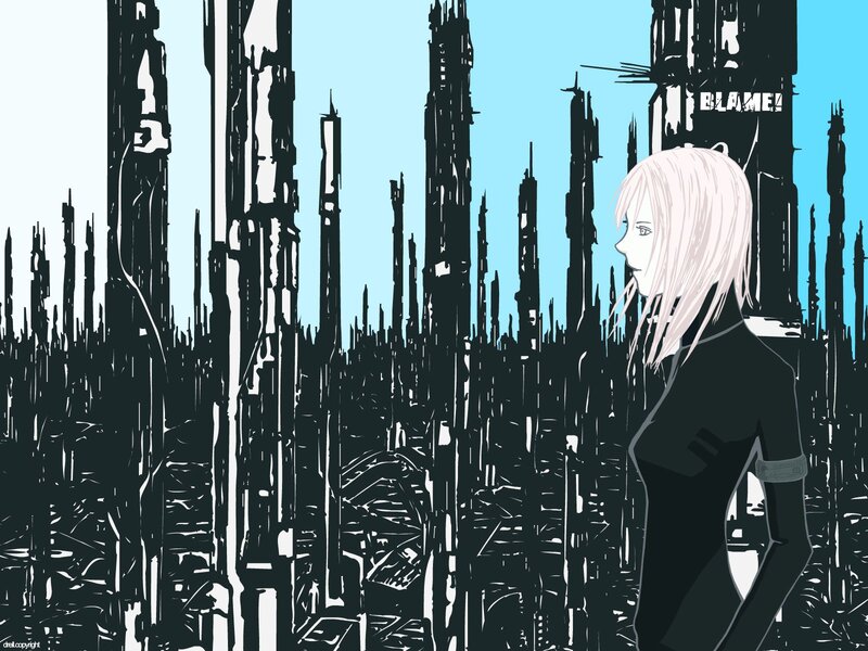 Blonde Woman in City — Black, Dystopian