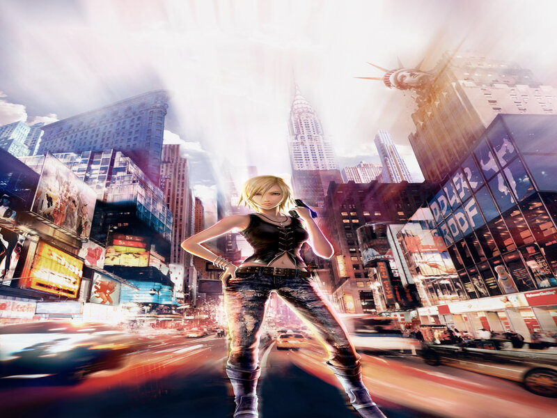 Blonde Woman in City — Blue