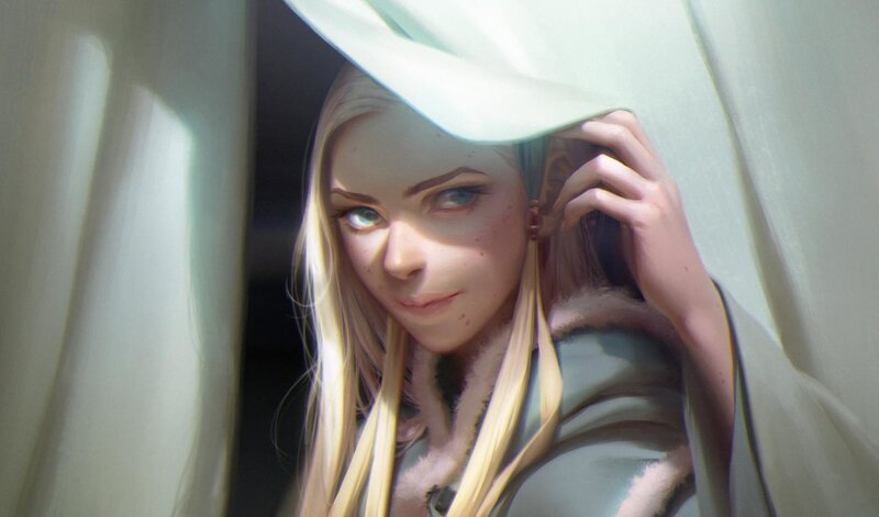 Blonde Woman in Cloak — White