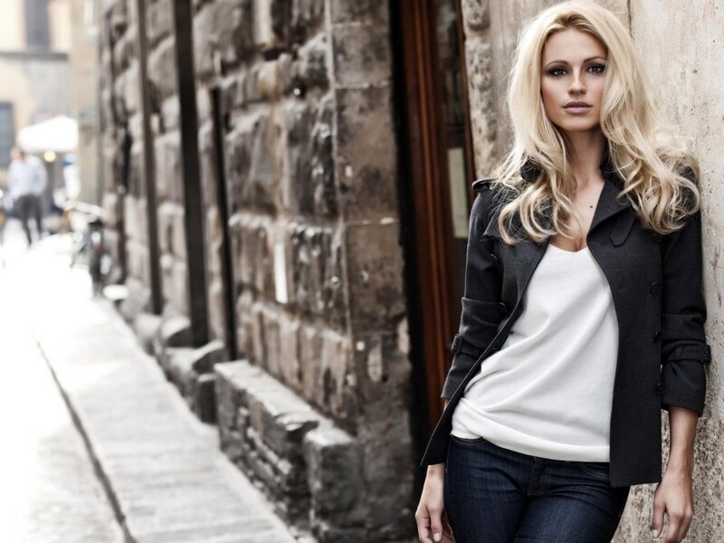 Blonde Woman in Coat — Black, Confident