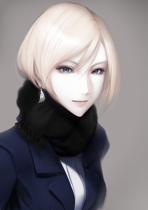 Blonde Woman in Coat — Blue