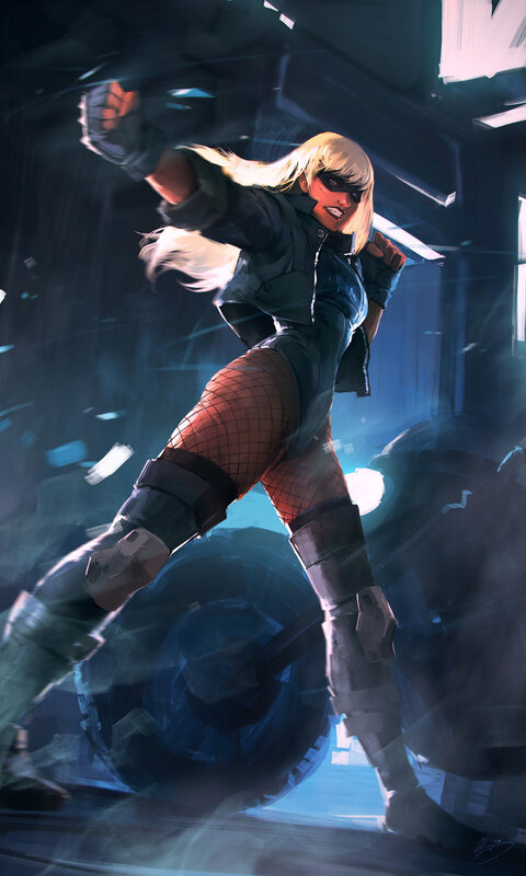 Blonde Woman in Combat Pose — Blue