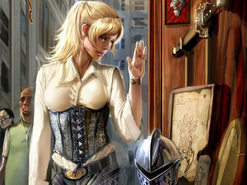 Blonde woman in corset