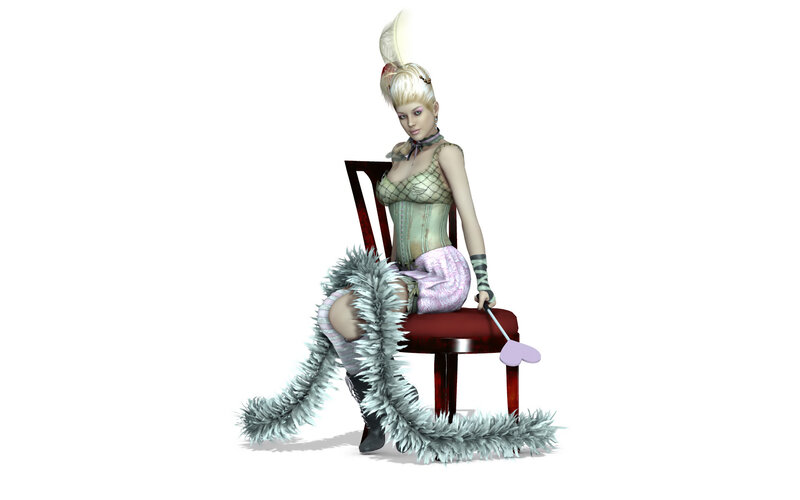 blonde woman in corset sitting