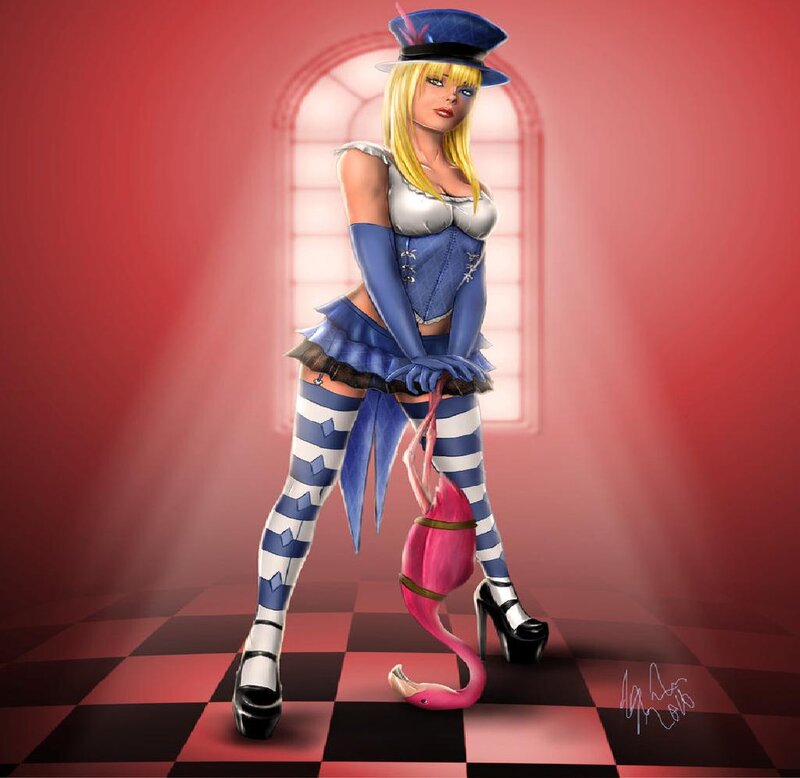 Blonde Woman in Costume — Red, Dramatic, Digital Art