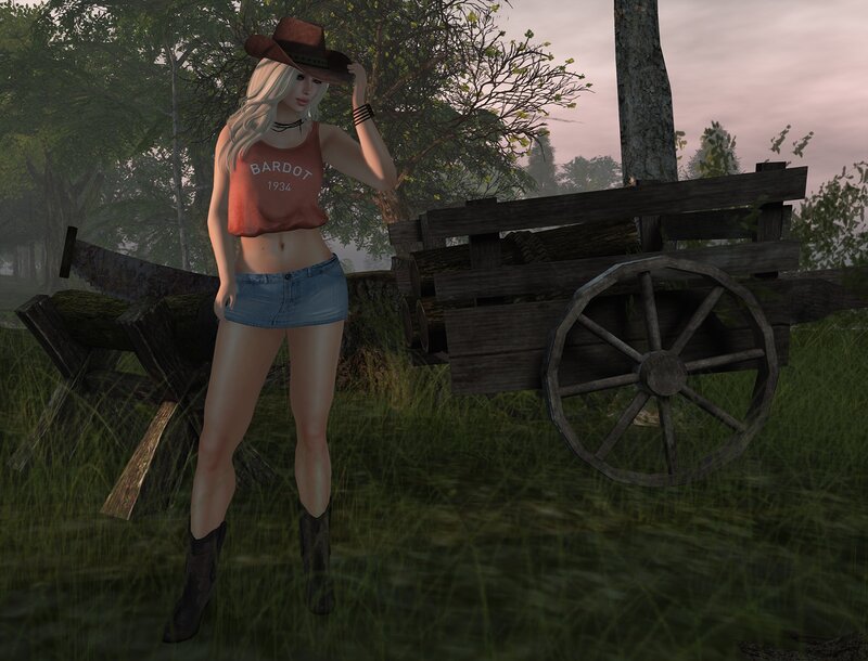 Blonde Woman in Cowboy Hat — Green, Calm