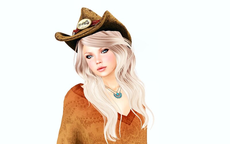 Blonde Woman in Cowboy Hat — White