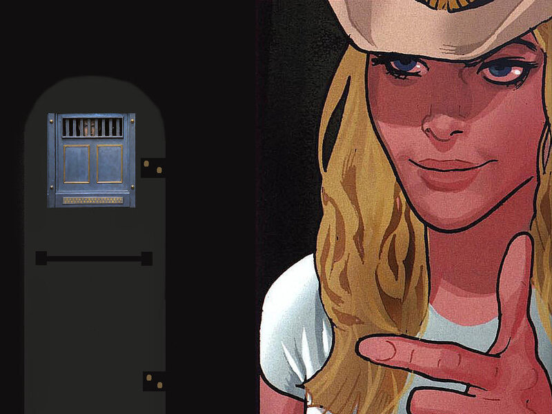 Blonde Woman in Cowboy Hat — Yellow