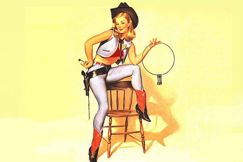 Blonde Woman in Cowboy Outfit — Yellow