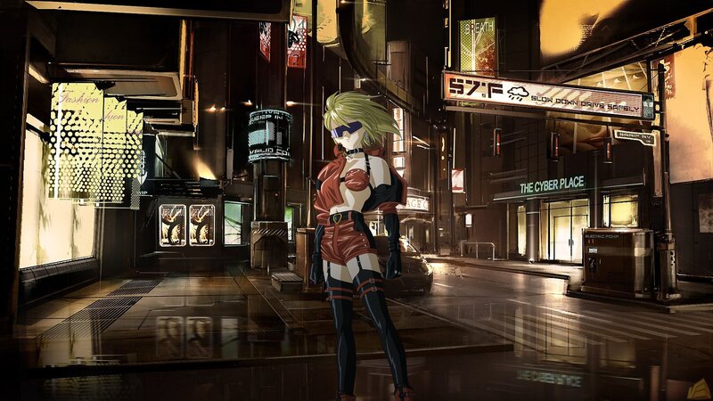 Blonde Woman in Cyberpunk Street