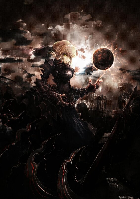 Blonde Woman in Dark Armor — Black, Dramatic