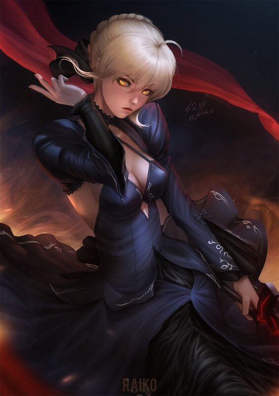 Blonde Woman in Dark Dress — Black, Dramatic, Digital Art