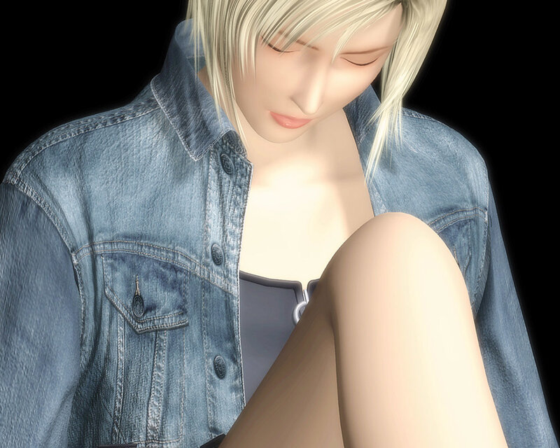Blonde Woman in Denim Jacket — Blue