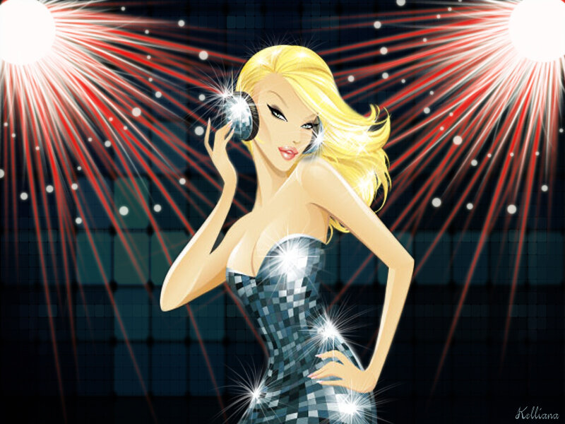 Blonde Woman in Disco Dress — Black