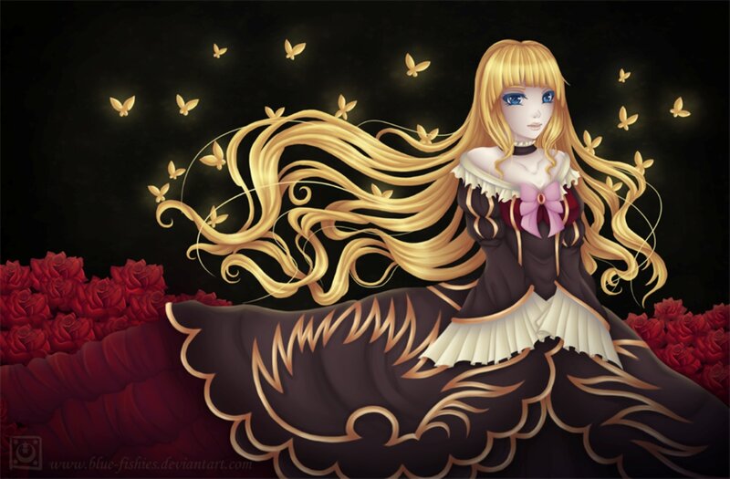 Blonde Woman in Dress — Black, Dramatic, Night, Digital Art