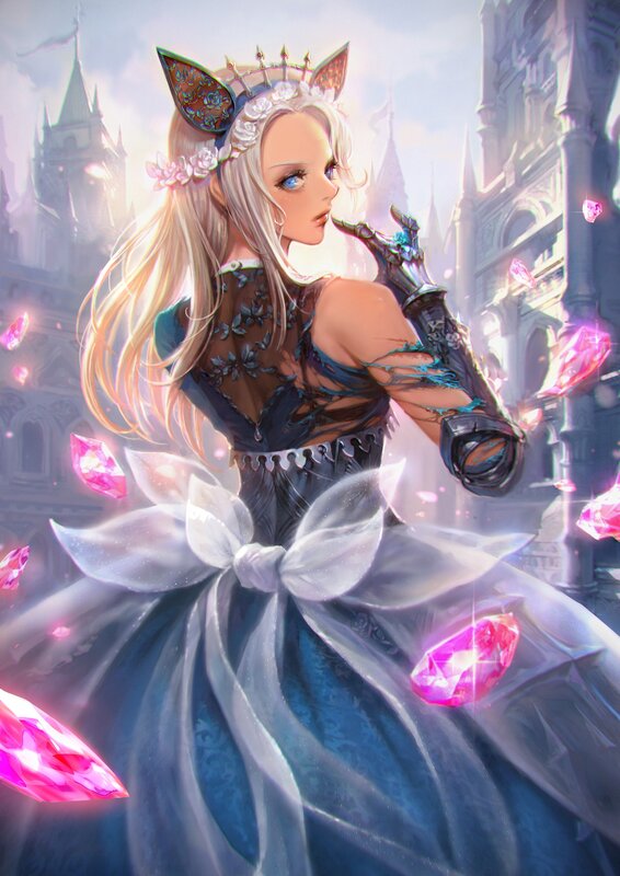 Blonde Woman in Dress — Blue, Dramatic, Digital Art