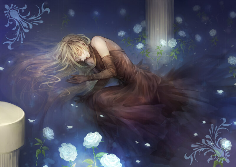 Blonde Woman in Dress — Blue, Dramatic