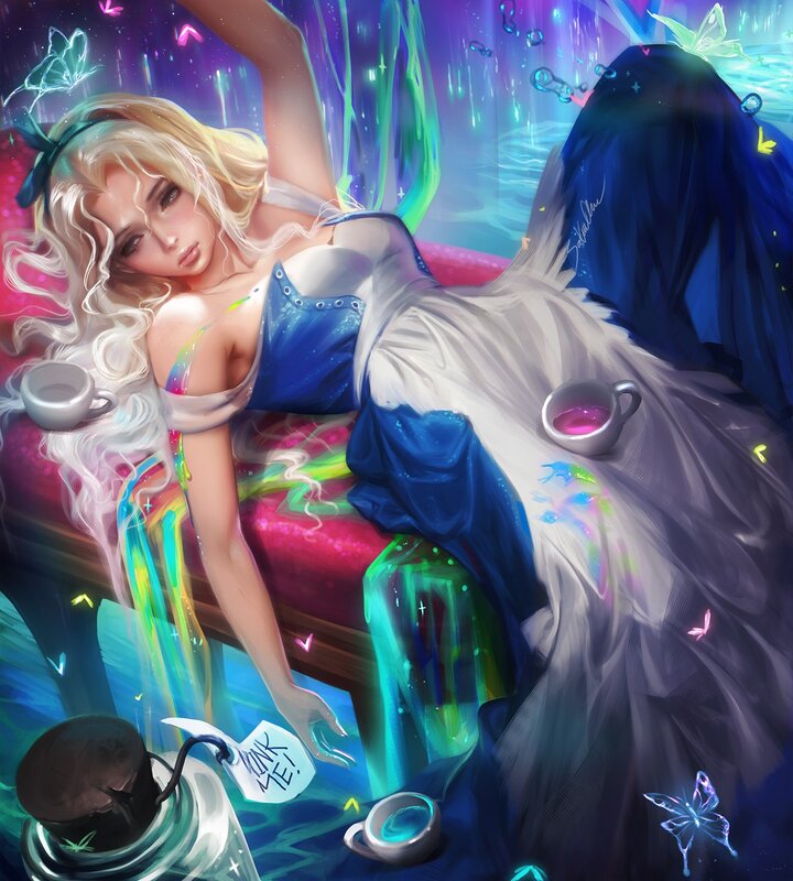 Blonde Woman in Dress — Blue, Dreamy