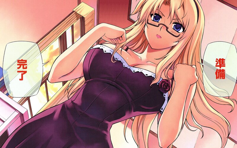 Blonde Woman in Dress — Purple, Dramatic, Sunset, Manga, Glasses