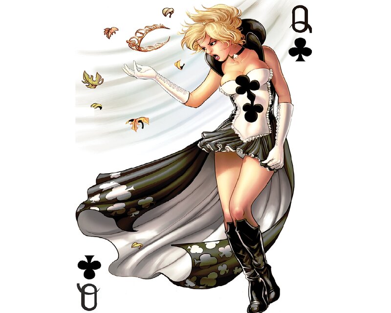 Blonde Woman in Dress — White, Dramatic, Comic