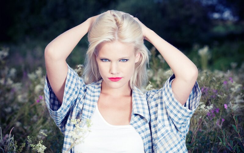 Blonde Woman in Field — Blue, Natural, Afternoon