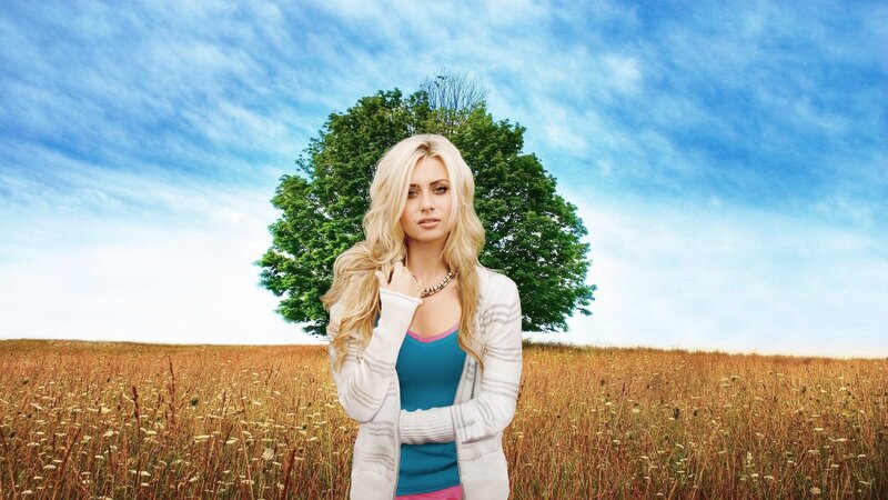 Blonde Woman in Field — Blue, Serene, Afternoon, Photograph