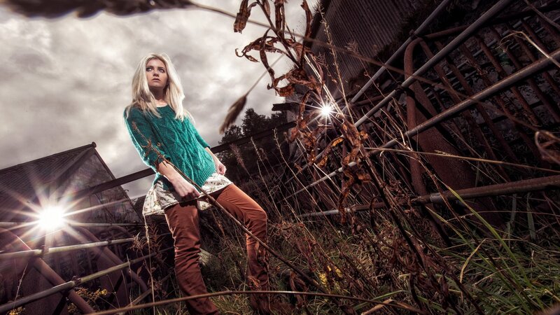 Blonde Woman in Field — Green, Dramatic