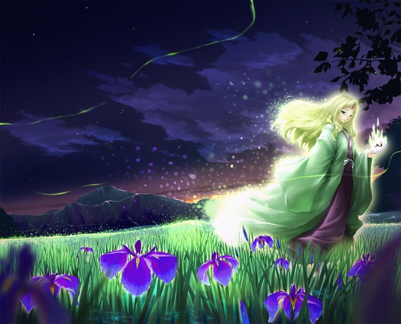 Blonde Woman in Field — Purple