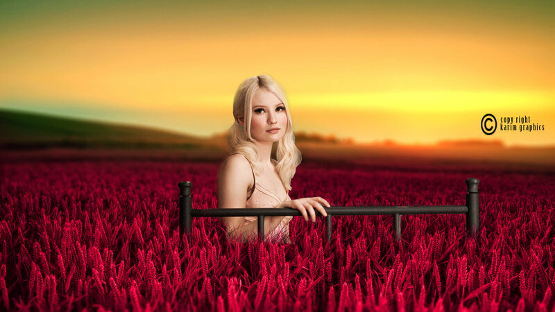 Blonde Woman in Field — Red, Dramatic