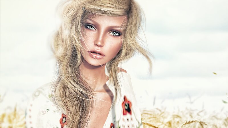 Blonde Woman in Field — White, Serene, Afternoon, Digital Art