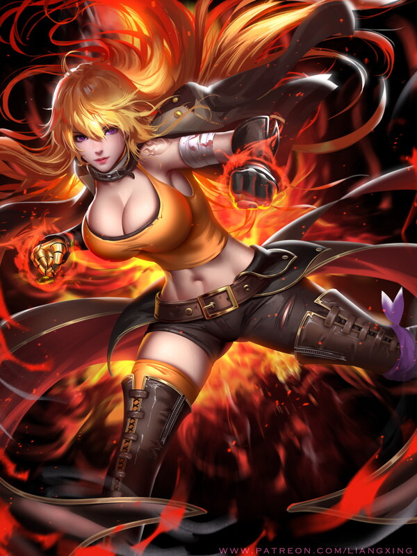 Blonde Woman in Fire
