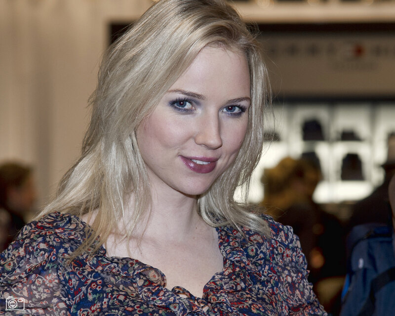 Blonde Woman in Floral Dress — Blue