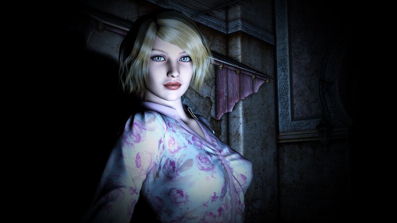 Blonde Woman in Floral Shirt — Purple
