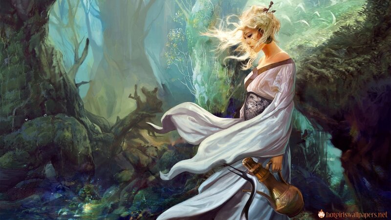Blonde woman in forest