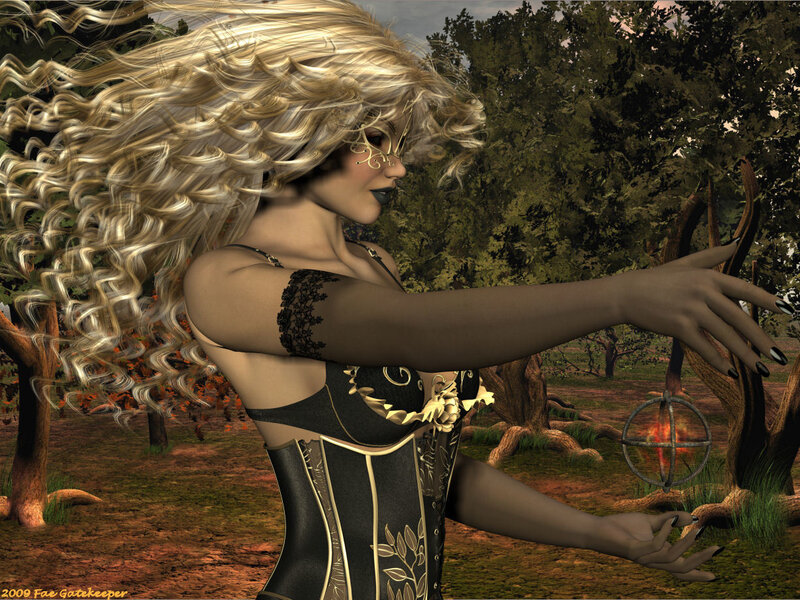 Blonde woman in forest