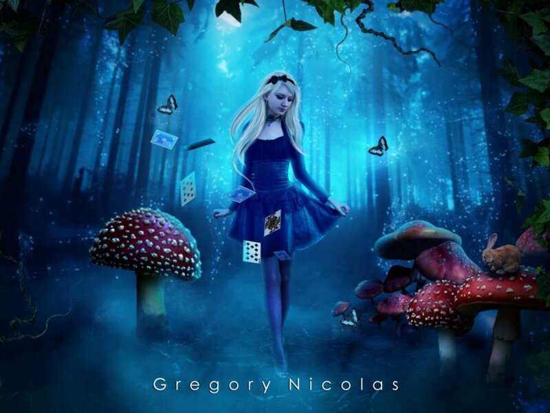 Blonde Woman in Forest — Blue, Dreamy