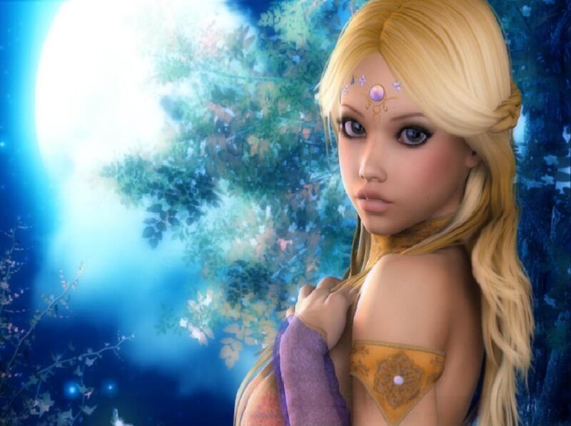 Blonde Woman in Forest — Blue, Serene